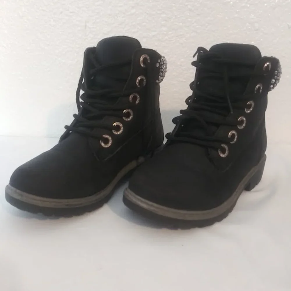Black and silver rhinestone ankle boots girls size 13